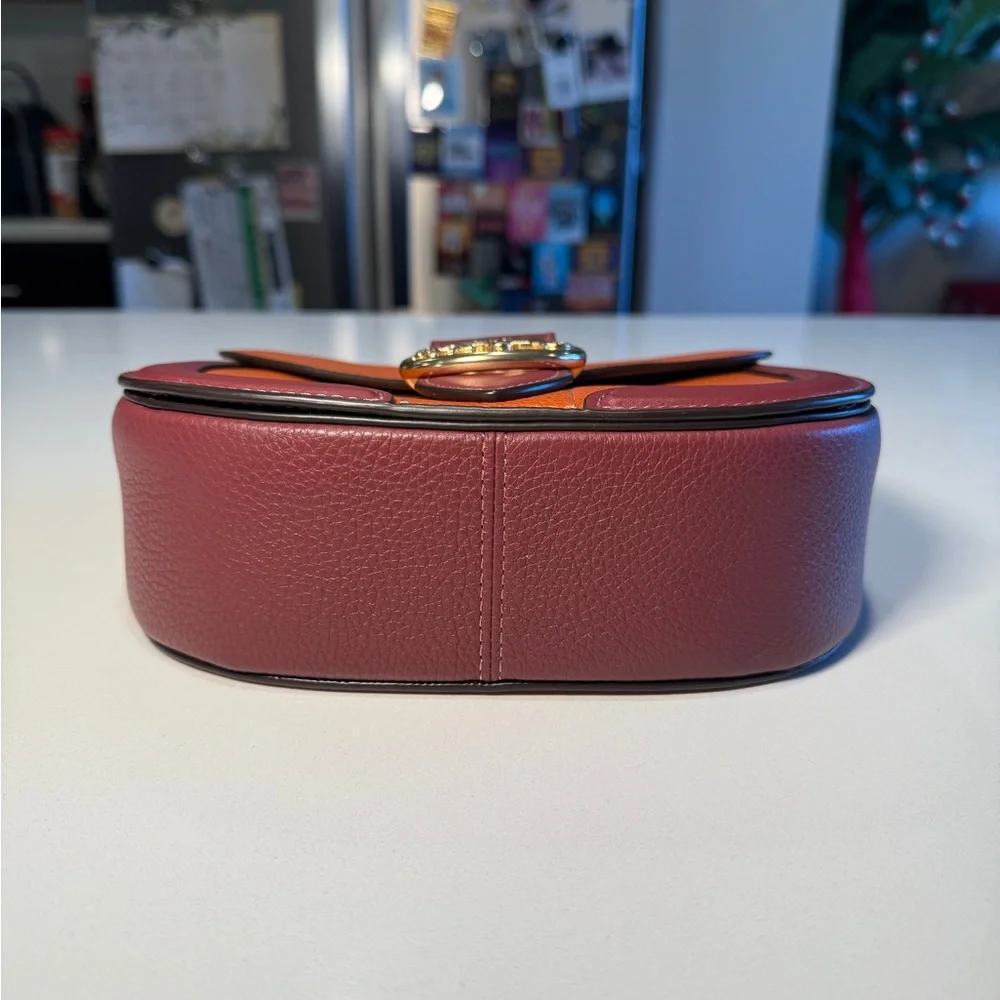 COACH - Georgie Saddlebag in Orange and Burgundy Colorblock - Picture 4 of 13